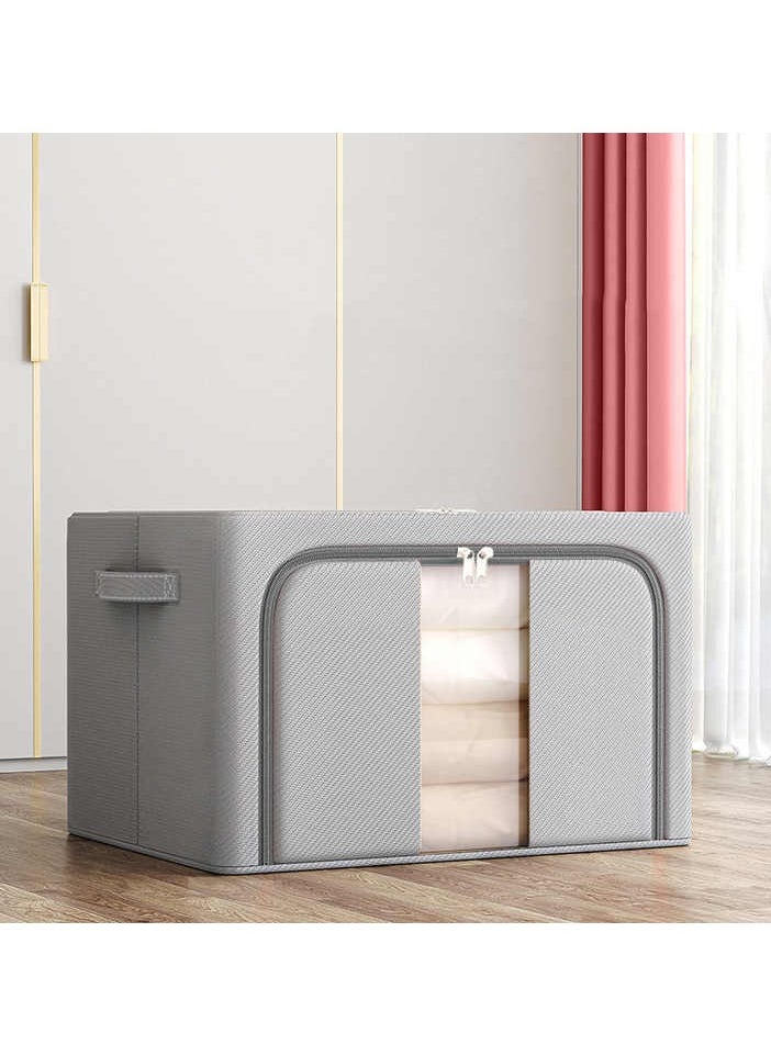 Beauenty 66L Clothes Storage Bins with Metal Frame,Foldable Storage Bin for Clothing Storage Bins,Stackable Clothes Container Organizer with Lid,Linen Storage Box With Clear Window,Zippers,Durable Handles  - Image 1