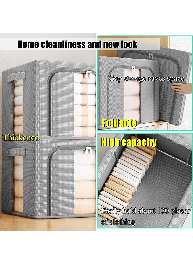 Beauenty 66L Clothes Storage Bins with Metal Frame,Foldable Storage Bin for Clothing Storage Bins,Stackable Clothes Container Organizer with Lid,Linen Storage Box With Clear Window,Zippers,Durable Handles  - Image 5