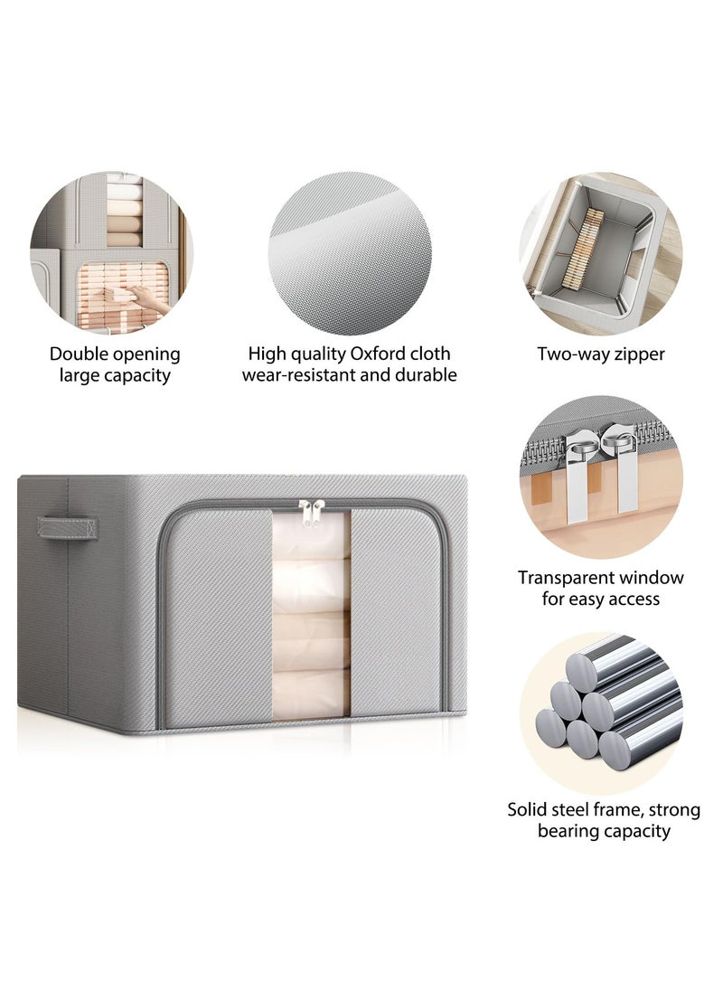 Beauenty 66L Clothes Storage Bins with Metal Frame,Foldable Storage Bin for Clothing Storage Bins,Stackable Clothes Container Organizer with Lid,Linen Storage Box With Clear Window,Zippers,Durable Handles  - Image 3