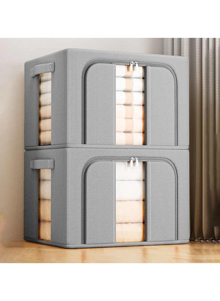 Beauenty 66L Clothes Storage Bins with Metal Frame,Foldable Storage Bin for Clothing Storage Bins,Stackable Clothes Container Organizer with Lid,Linen Storage Box With Clear Window,Zippers,Durable Handles  - Image 2