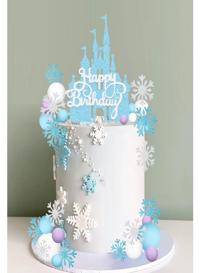 GmakCeder Blue Castle Birthday Cake Topper for Winter Princess Theme Cake - Image 3