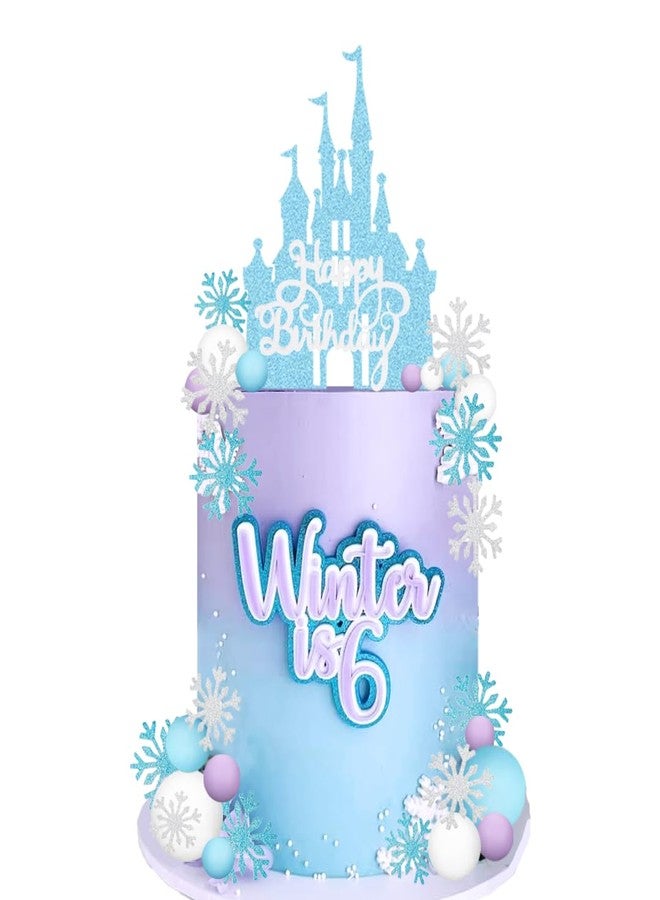 GmakCeder Blue Castle Birthday Cake Topper for Winter Princess Theme Cake - Image 1