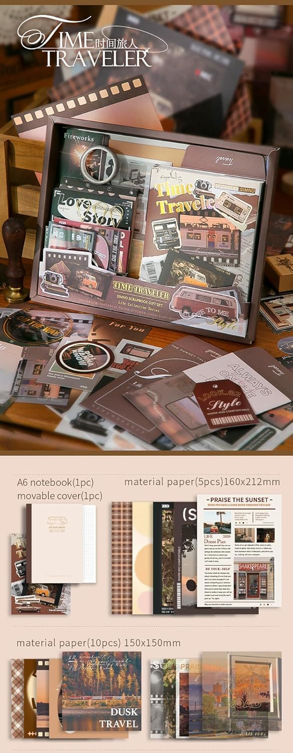 GDNK 346pcs Vintage Journal Scrapbook Pack Kit for Art Journaling Bullet, Planners DIY Paper Stickers, Craft Kits Notebook, Collage Album Aesthetic Sticker (Moonlight) (Brown Time Traveler) - Image 5