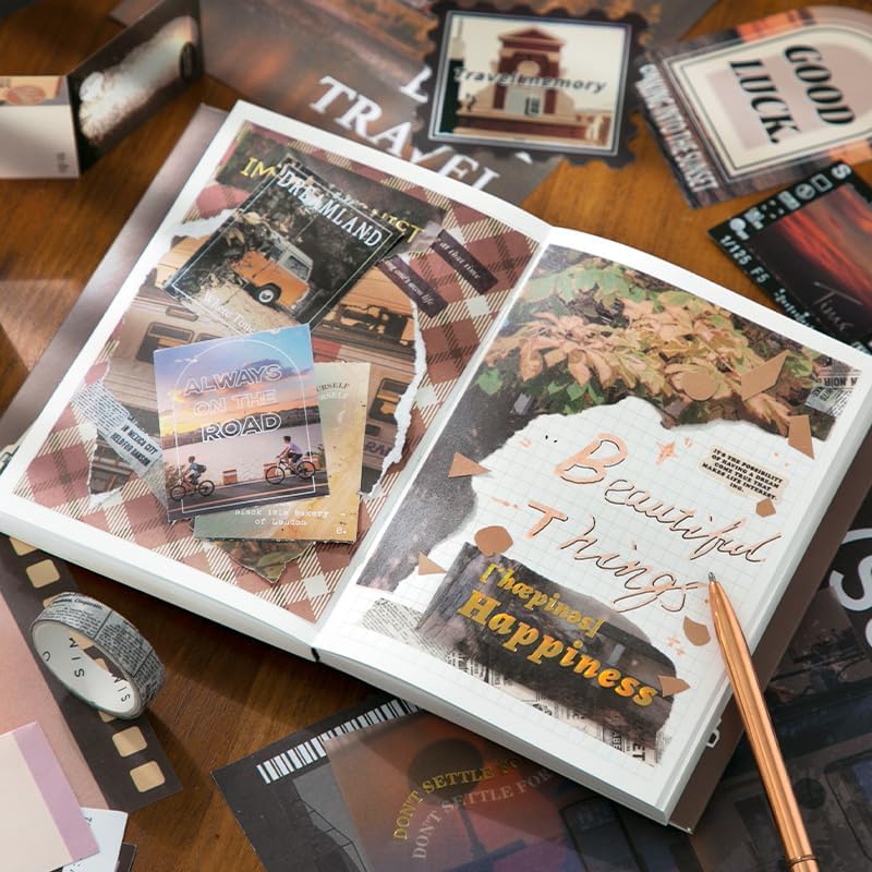 GDNK 346pcs Vintage Journal Scrapbook Pack Kit for Art Journaling Bullet, Planners DIY Paper Stickers, Craft Kits Notebook, Collage Album Aesthetic Sticker (Moonlight) (Brown Time Traveler) - Image 2
