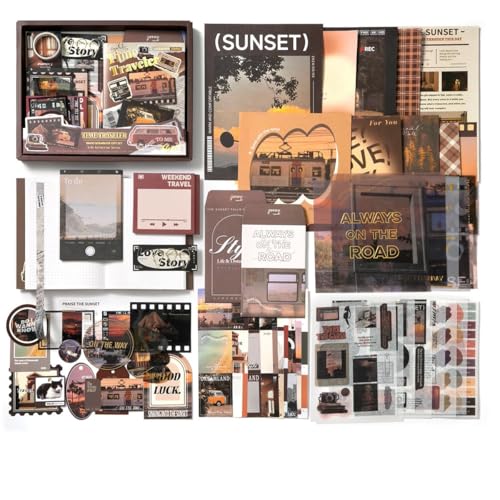 GDNK 346pcs Vintage Journal Scrapbook Pack Kit for Art Journaling Bullet, Planners DIY Paper Stickers, Craft Kits Notebook, Collage Album Aesthetic Sticker (Moonlight) (Brown Time Traveler) - Image 4