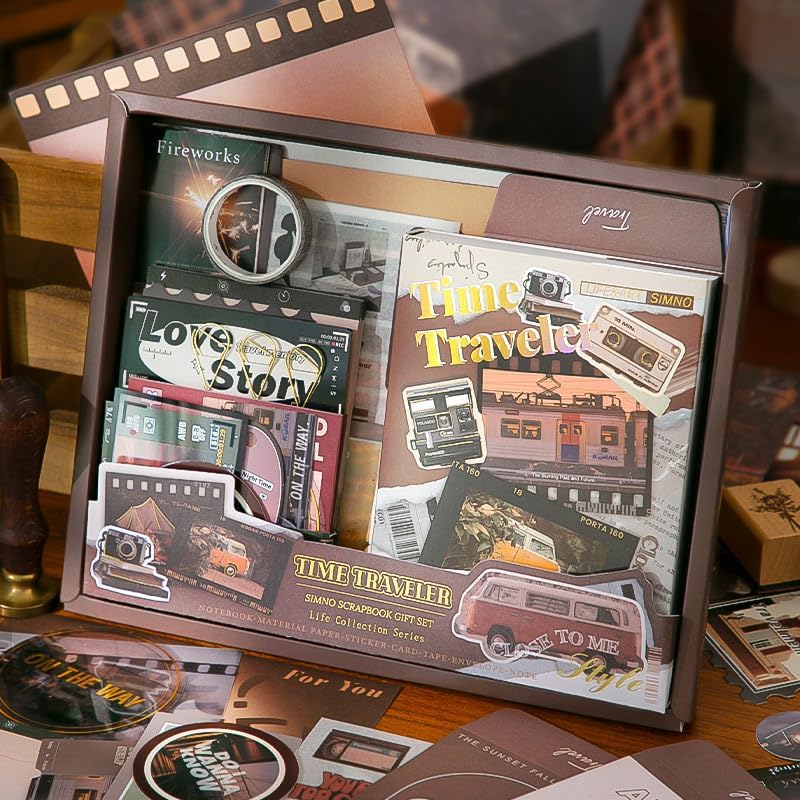 GDNK 346pcs Vintage Journal Scrapbook Pack Kit for Art Journaling Bullet, Planners DIY Paper Stickers, Craft Kits Notebook, Collage Album Aesthetic Sticker (Moonlight) (Brown Time Traveler) - Image 1