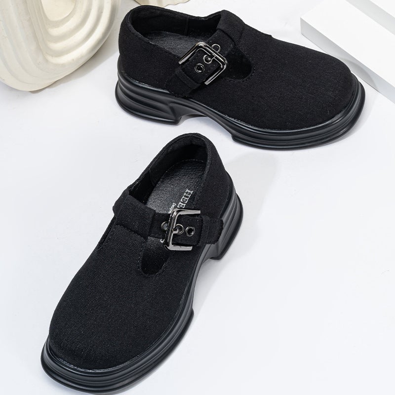 T-Shaped Shoes Kidsren'S Small Leather Shoes 6-12 Years Old Cute Little Girls Thick-Soled Flats New Korean Style Girls' Denim Shoes - Image 1