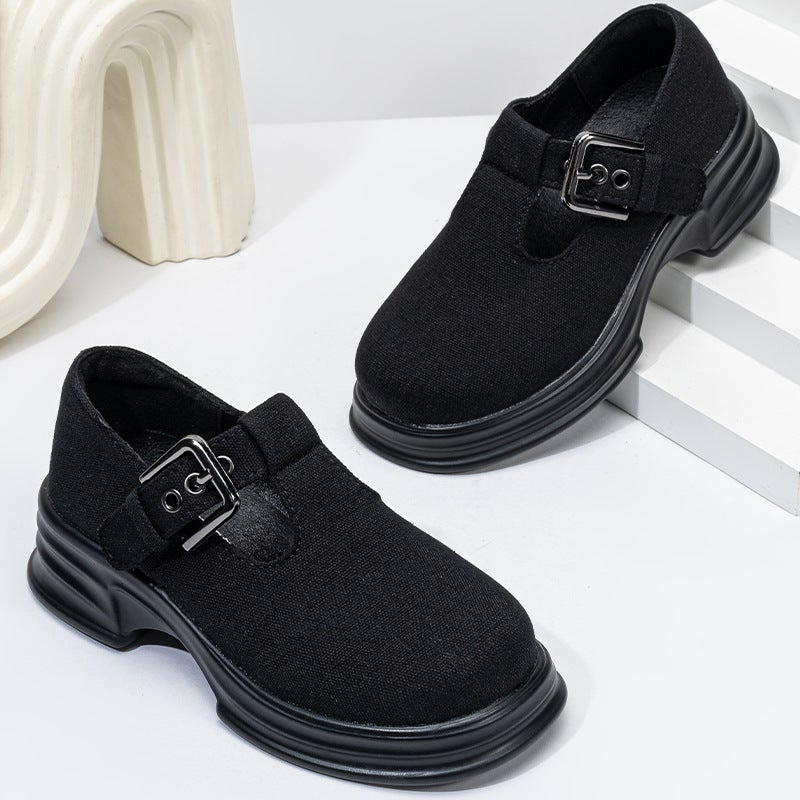 T-Shaped Shoes Kidsren'S Small Leather Shoes 6-12 Years Old Cute Little Girls Thick-Soled Flats New Korean Style Girls' Denim Shoes - Image 2