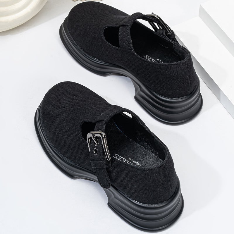 T-Shaped Shoes Kidsren'S Small Leather Shoes 6-12 Years Old Cute Little Girls Thick-Soled Flats New Korean Style Girls' Denim Shoes - Image 3