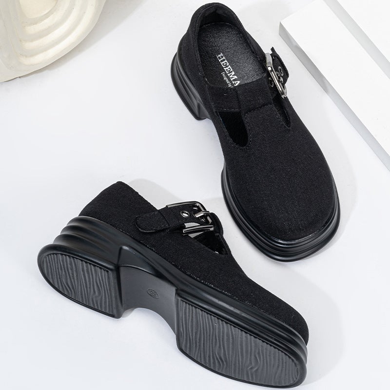 T-Shaped Shoes Kidsren'S Small Leather Shoes 6-12 Years Old Cute Little Girls Thick-Soled Flats New Korean Style Girls' Denim Shoes - Image 4