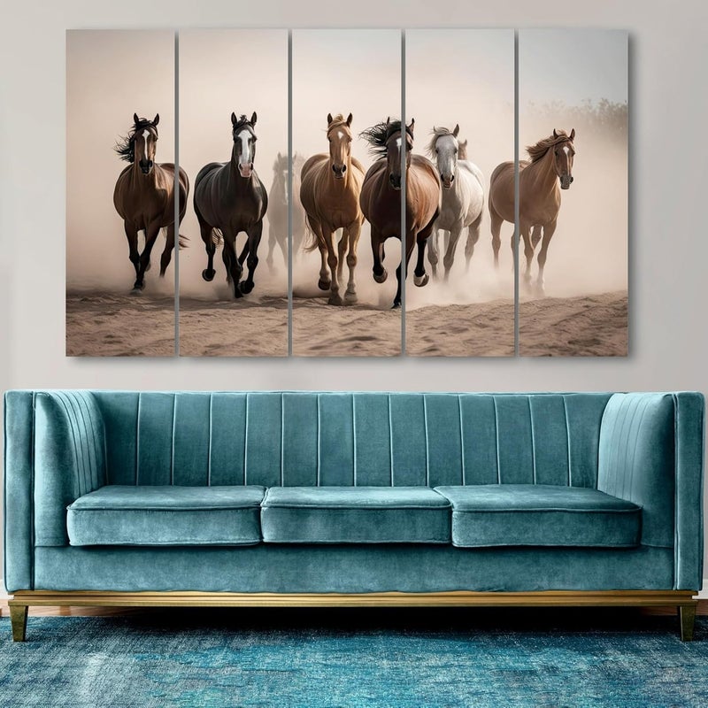Ars Canvas Framed Fine Art Of 7 Horses Set Of 5 Big Multiple Frames Wall Art Painting For Living Room Bedroom Drawing Room Hotels Wooden Framed Digital Painting Size Available