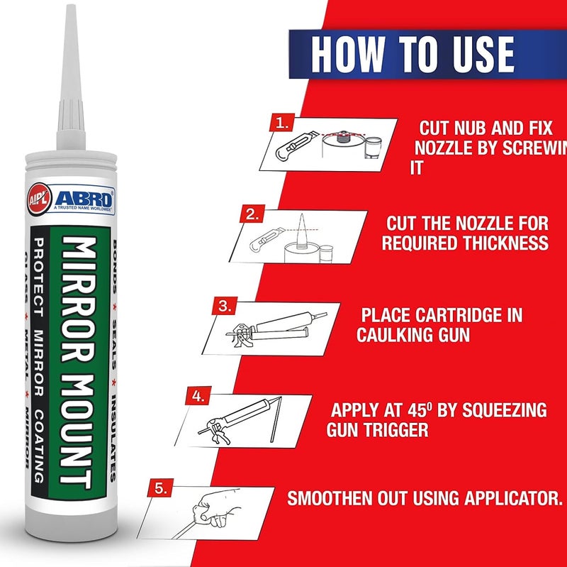 AIPL Mirror Mounting Black Silicone Sealant – 280ml – Neutral Cure Adhesive for Mirrors, Glass & Metal – With Applicator Gun – Waterproof, Anti-Fungal, Long-Lasting Bond - Image 2