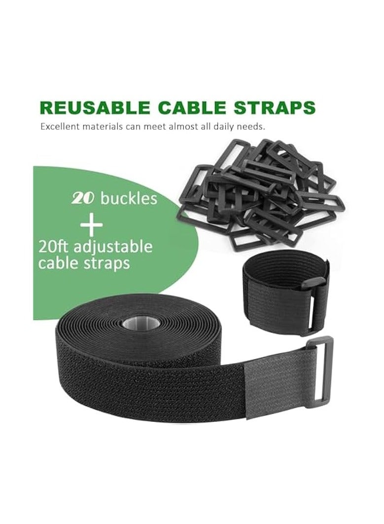 erorex Adjustable Cable Straps, Velcro Cable Ties, 2''*16.4ft Hook and Loop Straps with 20 Buckles, Free Cut Self Securing Strap, Reusable Nylon Securing Cord Ties for Cable Organiser Storage  - Image 3