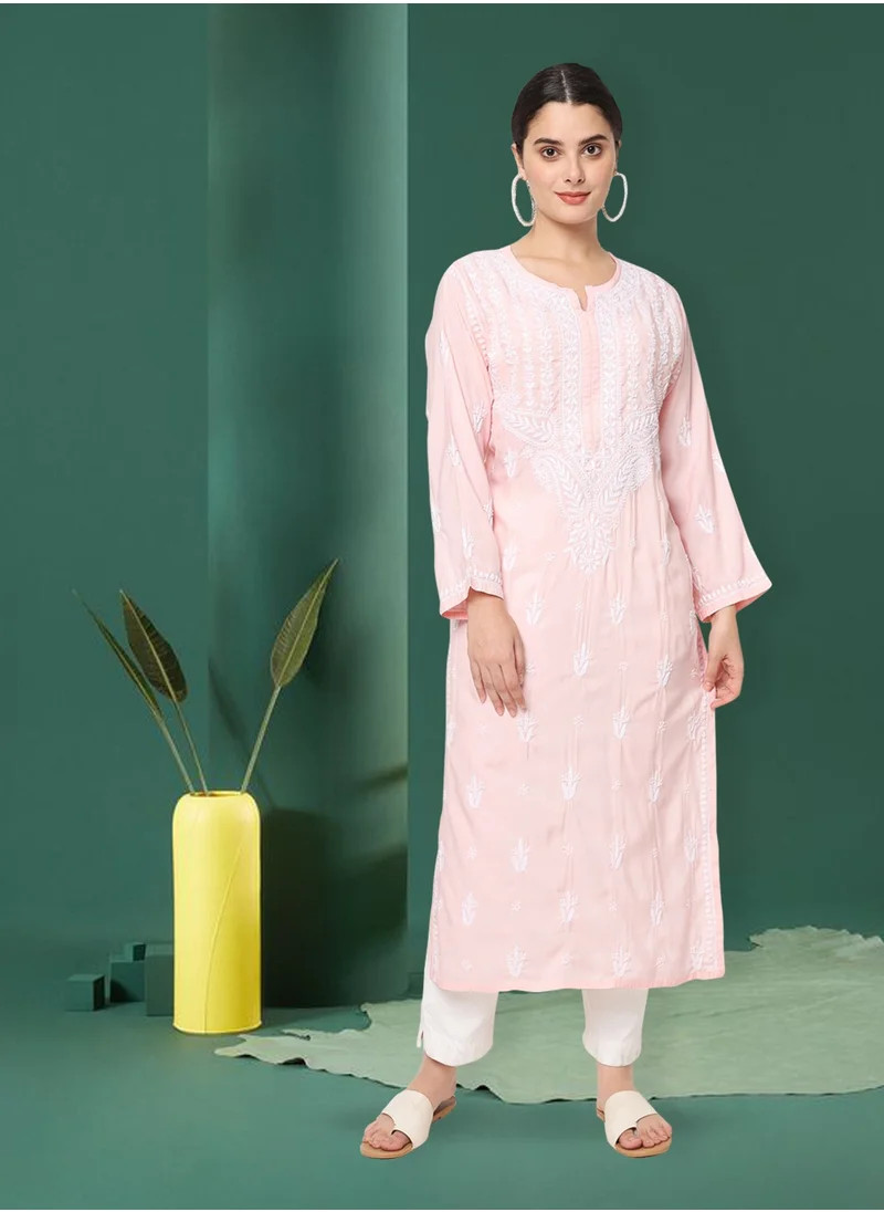 Alaya Women Hand Embroidered Chikankari Cotton Kurta-AL3584