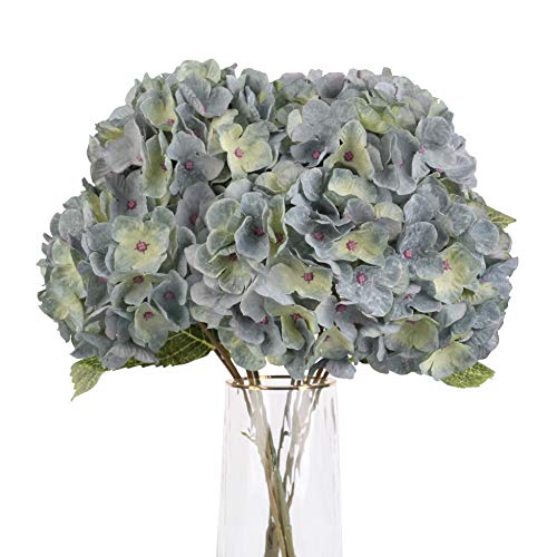 Louiesya Artificial Flowers Silk Hydrangea Flowers with 5 Heads Fake Flower Bunch Bouquet for Home Wedding Party Decor DIY (Bluish Green,5 Flower Heads) - Image 1