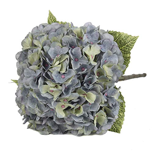 Louiesya Artificial Flowers Silk Hydrangea Flowers with 5 Heads Fake Flower Bunch Bouquet for Home Wedding Party Decor DIY (Bluish Green,5 Flower Heads) - Image 4