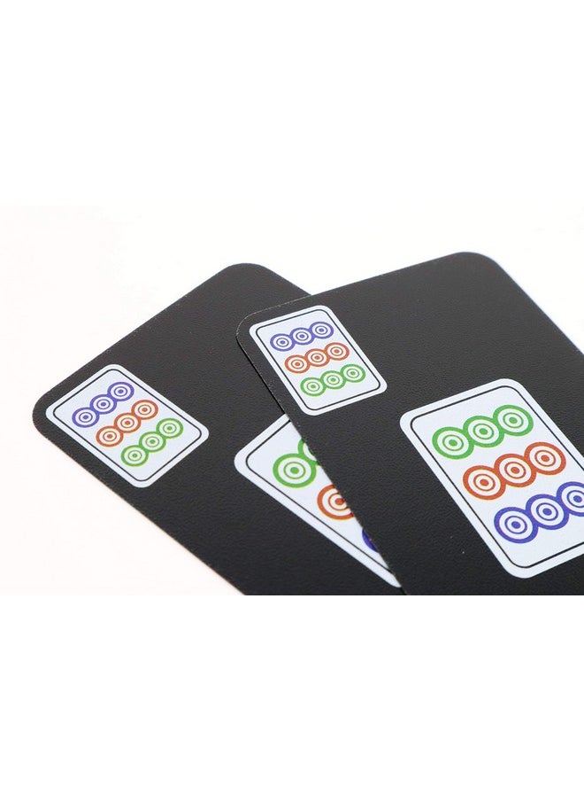 Funrarity - Chinese Mahjong Cards Deluxe Set 144 Playing Cards With 2 Dice And Travel Bag (Mah Jong, Mahjongg, Mah-Jongg, Mah Jongg, Majiang) Plastic Pvc Portable Durable Waterproof Black - Image 1