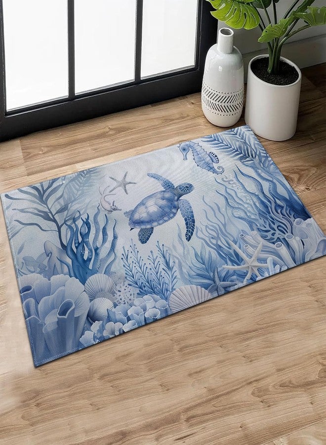 MIEPOS Sea Turtle Beach Indoor Door Mat,Serene Underwater Seahorse Doormat,29.5x17in Non-Slip Rubber Backing Floor Mat,Entry Rug,for Living Room,Kitchen,Entryway Doorways Mats Decor,Doormats Gifts - Image 1