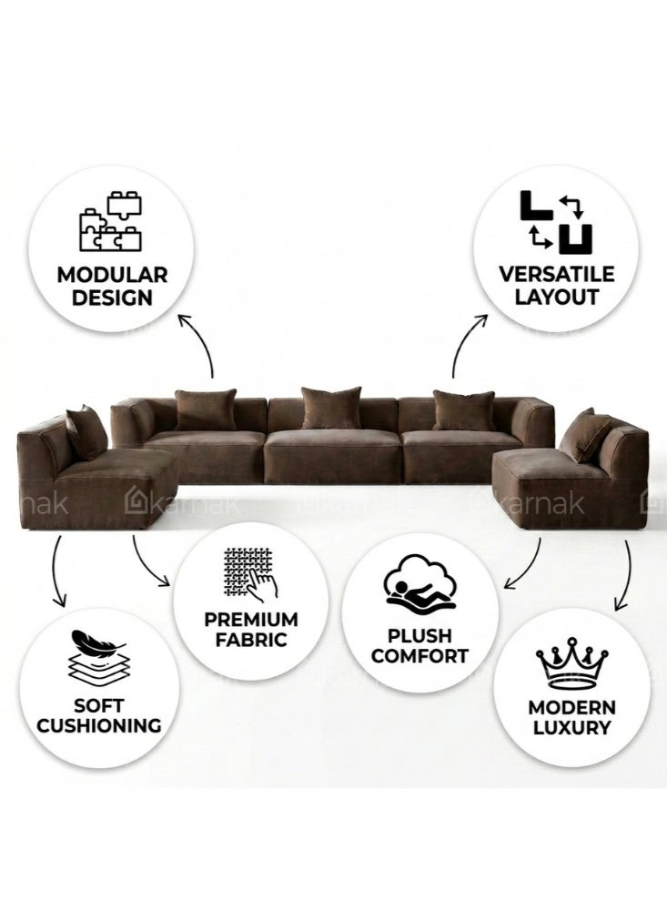 KARNAK Velnaro 5 Seater Velvet Sofa Brown - Image 4