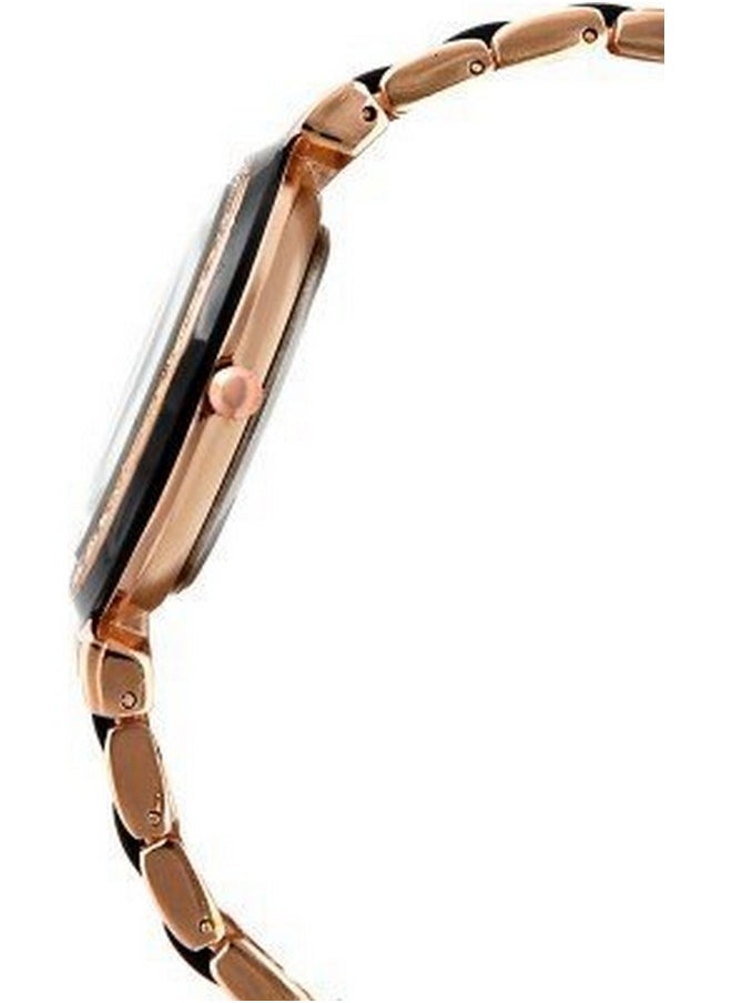 IIK Collection - IIK COLLECTION Women's Round Studded Dial Metal Bracelet Chain Strap Analogue Wrist Watch [Black-Rose Gold] - Image 1