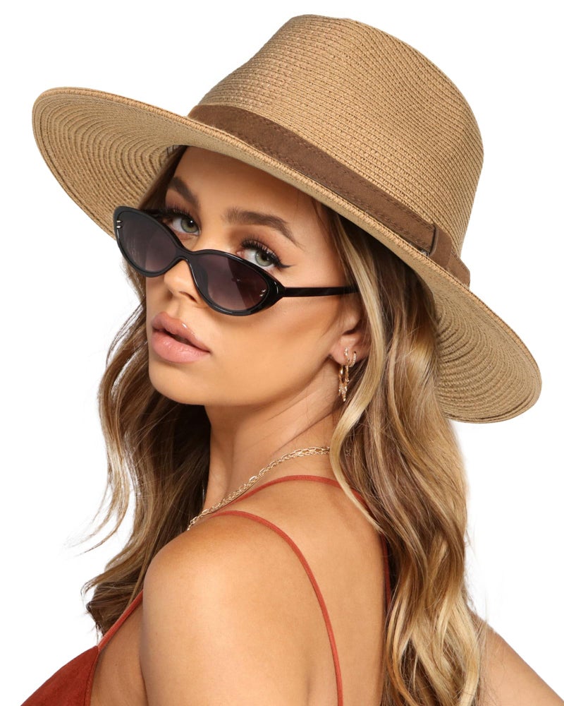 FURTALK Womens Mens Wide Brim Straw Panama Hat Fedora Summer Beach Sun Hats UPF Straw Hat for Women - Image 1
