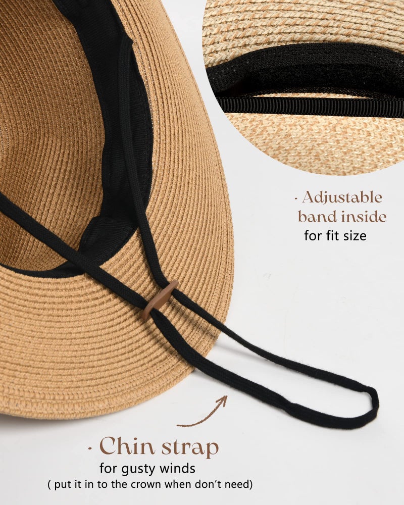 FURTALK Womens Mens Wide Brim Straw Panama Hat Fedora Summer Beach Sun Hats UPF Straw Hat for Women - Image 4