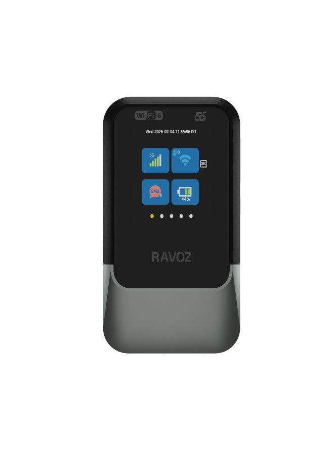 رافوز راوتر رافوز جو فاي 5G+ المحمول بتقنية MiFi | منفذ لبطاقة ESIM وبطاقة Nano SIM، واي فاي 6 لاسلكي، شاشة TFT، يدعم حتى 31 جهازًا ووقت تشغيل يصل إلى 12 ساعة - Image 2