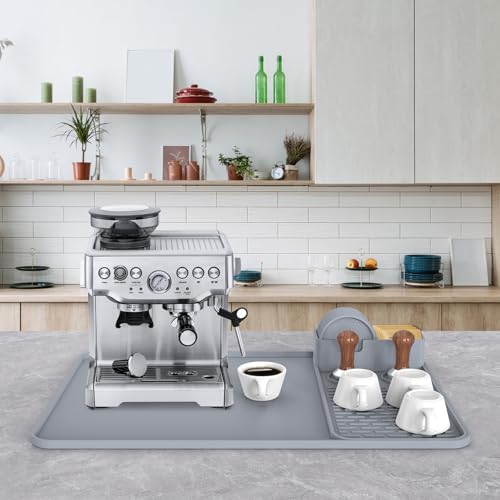 Garolue Silicone Coffee Mat with 6 Coasters,24"x16" Counter Bar Mat Fits Under Coffee Maker/Pot & Espresso Machine, Bar Aceessories,Detachable Drying Pad for Tamper,Sugar Packets,Cups & Countertop Protection - Image 3
