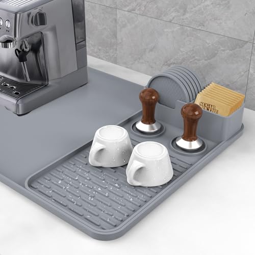 Garolue Silicone Coffee Mat with 6 Coasters,24"x16" Counter Bar Mat Fits Under Coffee Maker/Pot & Espresso Machine, Bar Aceessories,Detachable Drying Pad for Tamper,Sugar Packets,Cups & Countertop Protection - Image 5