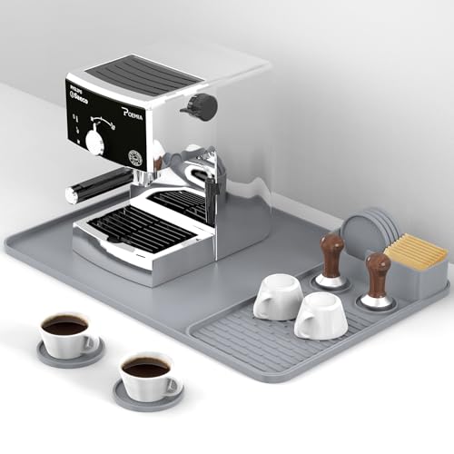 Garolue Silicone Coffee Mat with 6 Coasters,24"x16" Counter Bar Mat Fits Under Coffee Maker/Pot & Espresso Machine, Bar Aceessories,Detachable Drying Pad for Tamper,Sugar Packets,Cups & Countertop Protection - Image 1