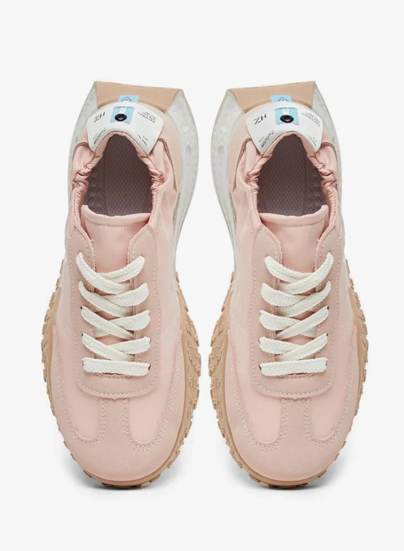 Take Two Pink Take Two Women Printed Panel Stretch-Lace Sneakers for Women | Best Price UAE