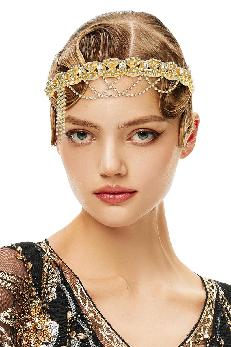 BABEYOND 1920s Flapper Headpiece Roaring 20s Headband Great Gatsby Headband Chain for Women Vintage Hair Accessory