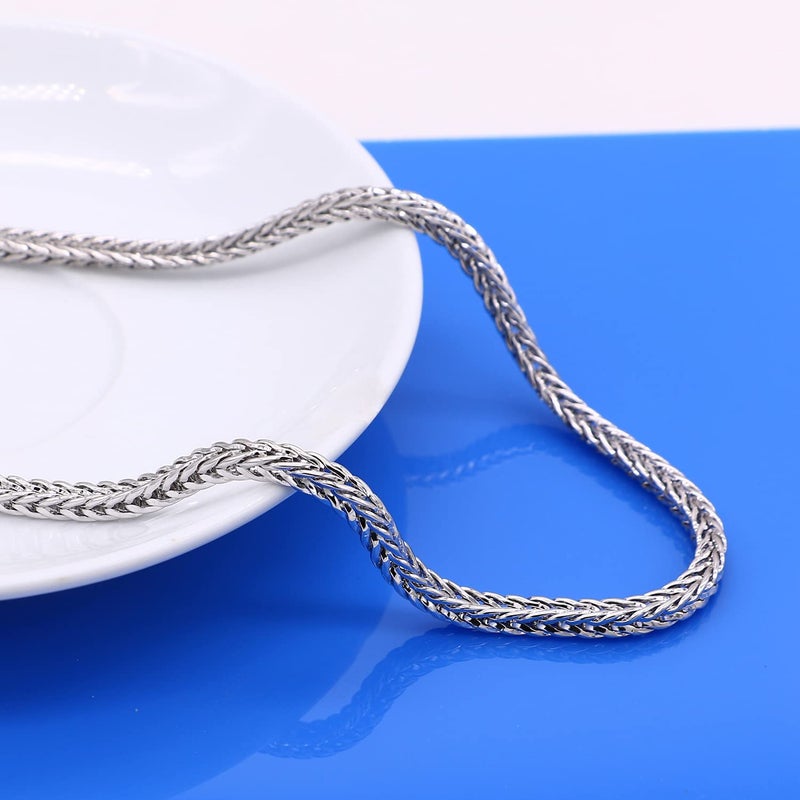 H&Beautimer Men 925 Sterling Silver Dragon Chain Necklace Fashion 5MM-20 22" 24" 26" Solid Thick squareLink Choker Golden Jewelry Gift (22 inches, Silver) - Image 4