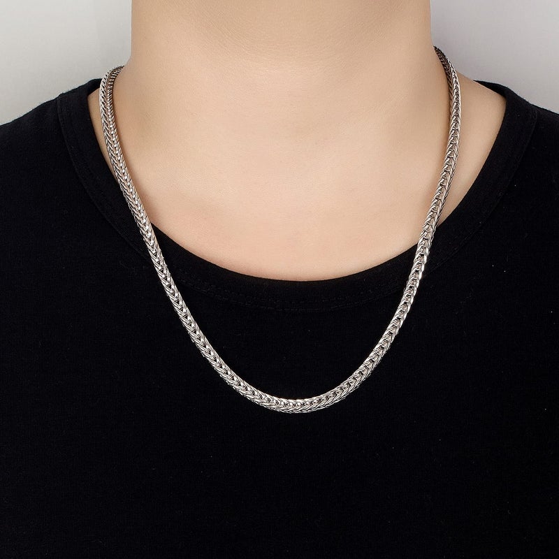 H&Beautimer Men 925 Sterling Silver Dragon Chain Necklace Fashion 5MM-20 22" 24" 26" Solid Thick squareLink Choker Golden Jewelry Gift (22 inches, Silver) - Image 5