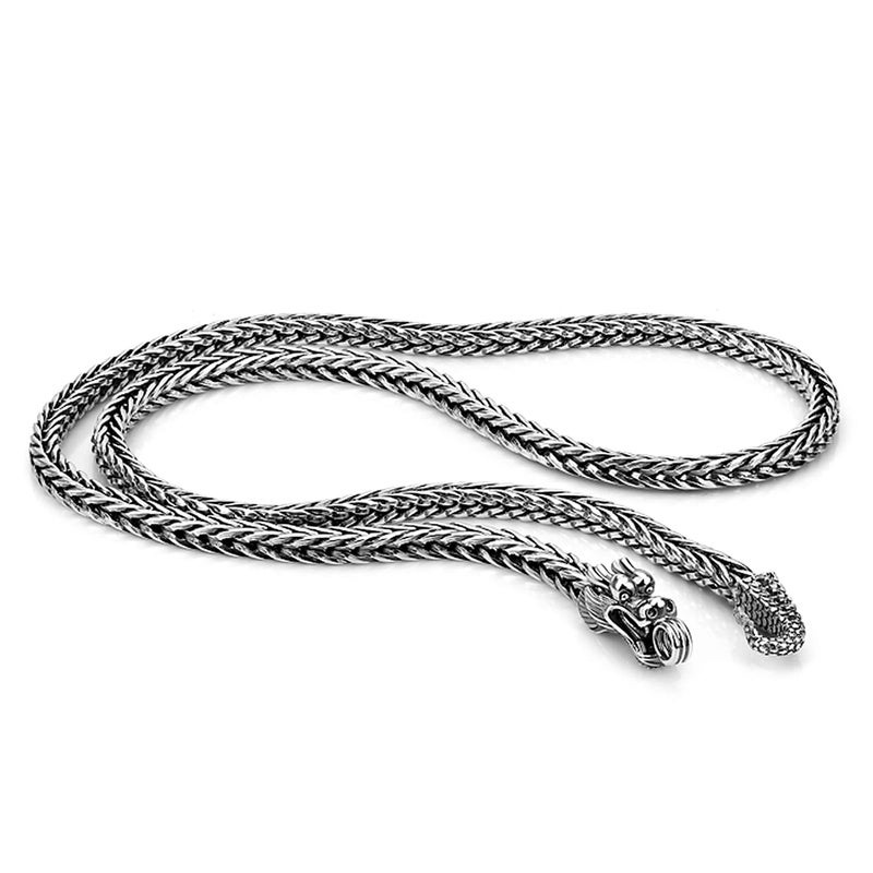 H&Beautimer Men 925 Sterling Silver Dragon Chain Necklace Fashion 5MM-20 22" 24" 26" Solid Thick squareLink Choker Golden Jewelry Gift (22 inches, Silver) - Image 1
