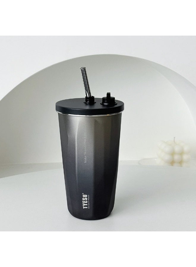 TYESO Stainless Steel Vacuum Insulated Straw Mug Large Capacity for Sports, Travel, and School，Insulated Water Bottle Keep Cold 24H, Leak-Proof 600ml - Image 1