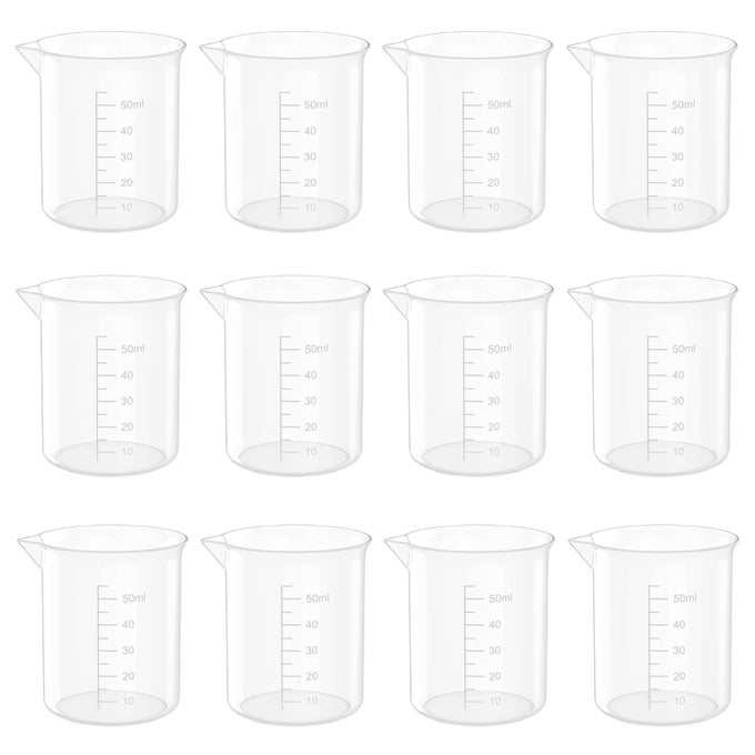 17 OZ TRANSPARENT LAB MEASURING CUP 50ML PLASTIC BEAKER CUPS FOR SCIENCE EXPERIMENT LIQUID MEASURING 12 PCS