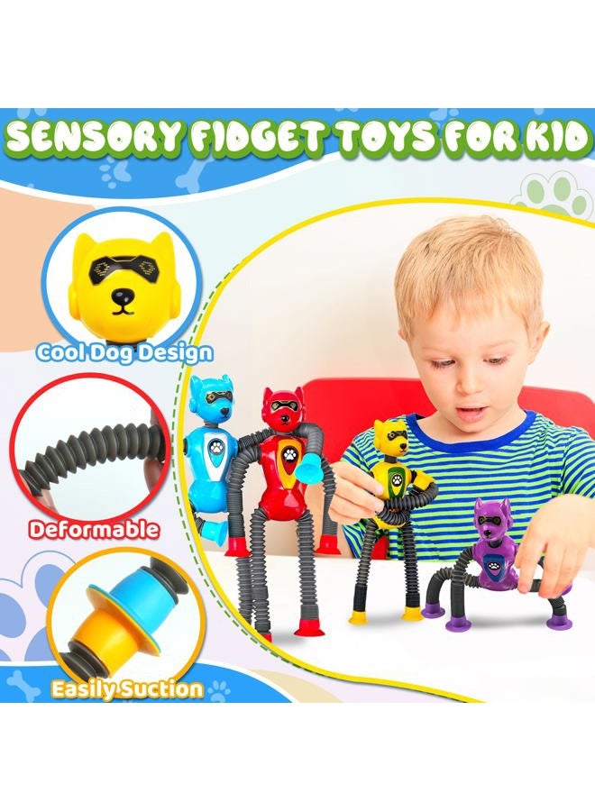 CHESLICR Christmas Stocking Stuffers for Boy Robot Dog Sensory Pop Tube for Toddler Kid 4PC Travel Toys Airplane Car Toy Activities Autistic Road Trip Suction Tube for Boys Year Old Age 3 4 5 6 7 8 ADHD Autism - Image 3