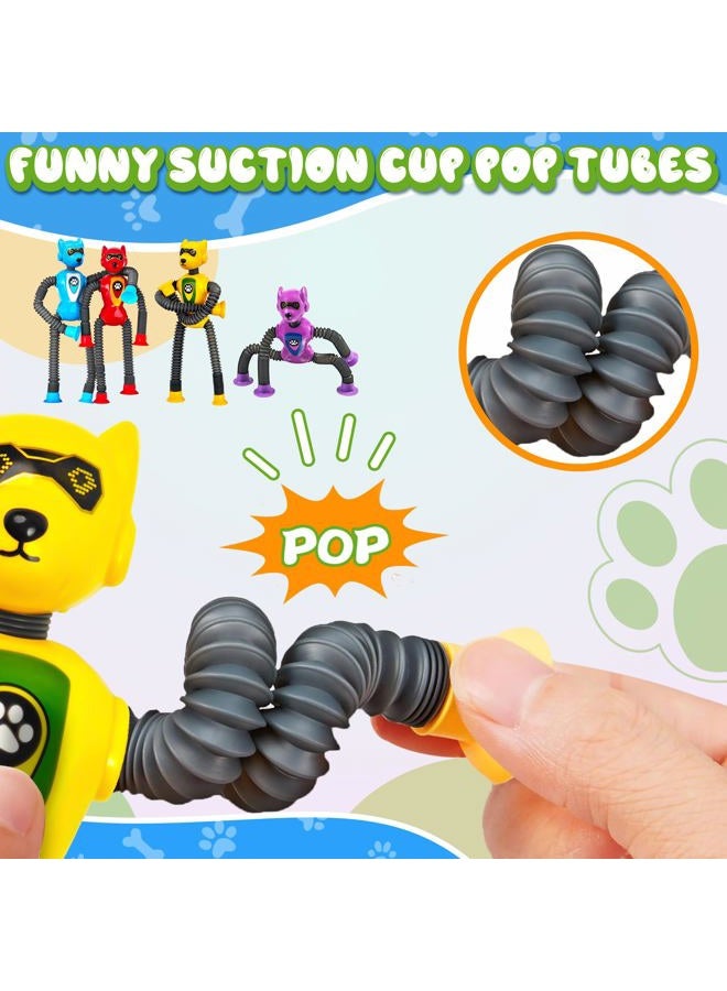 CHESLICR Christmas Stocking Stuffers for Boy Robot Dog Sensory Pop Tube for Toddler Kid 4PC Travel Toys Airplane Car Toy Activities Autistic Road Trip Suction Tube for Boys Year Old Age 3 4 5 6 7 8 ADHD Autism - Image 4