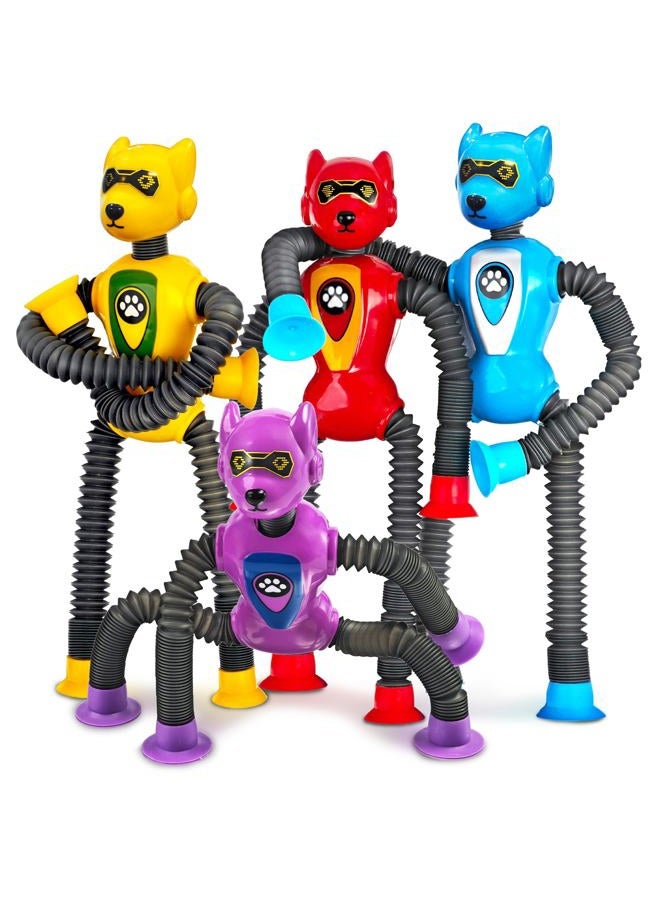 CHESLICR Christmas Stocking Stuffers for Boy Robot Dog Sensory Pop Tube for Toddler Kid 4PC Travel Toys Airplane Car Toy Activities Autistic Road Trip Suction Tube for Boys Year Old Age 3 4 5 6 7 8 ADHD Autism - Image 1