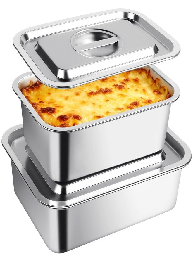 SZSJA 4 Inch Deep Lasagna Pan with Lid, 2 Pack Stainless Steel Baking Pans, 7.4QT+5.1QT Large Roasting Pan with Lid, Rectangle Baking Sheet with Lid, Baking Dish Pan for Oven - Image 1