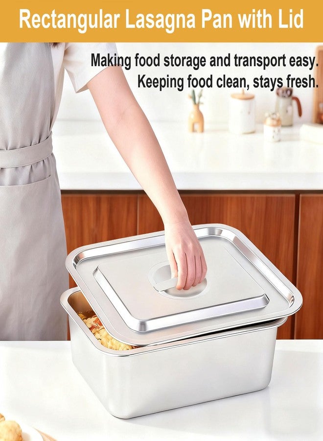 SZSJA 4 Inch Deep Lasagna Pan with Lid, 2 Pack Stainless Steel Baking Pans, 7.4QT+5.1QT Large Roasting Pan with Lid, Rectangle Baking Sheet with Lid, Baking Dish Pan for Oven - Image 4