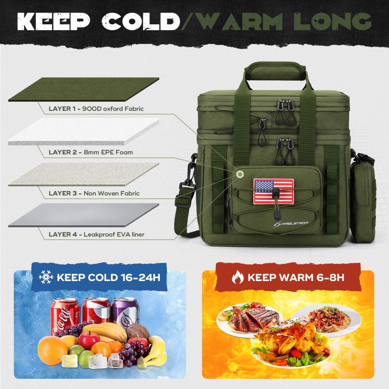 Maelstrom Tactical Lunch Box, 23 L Insulated Lunch Bag for Men, Expandable Double Deck Lunch Cooler Bag,Large Leakproof Soft Lunch Tote with Detachable MOLLE Bags, for Adult Women Work,Picnic - Image 3