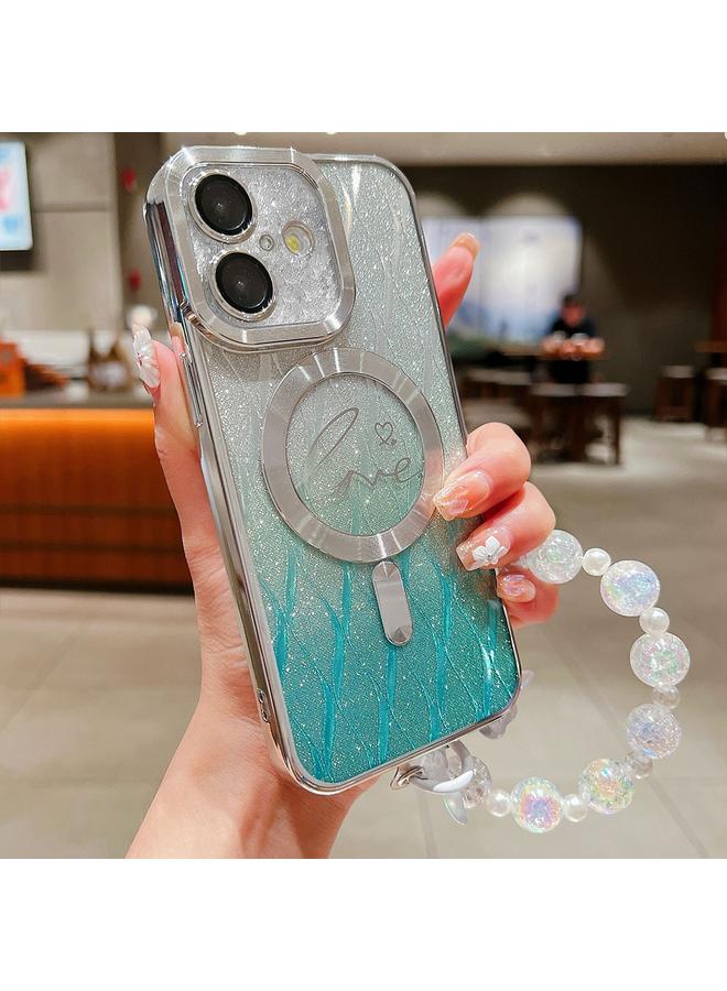 The Bros Case For iPhone 16 Plus Dual-Love Leaves Gradient Glitter Bracelets Magsafe TPU Phone Case