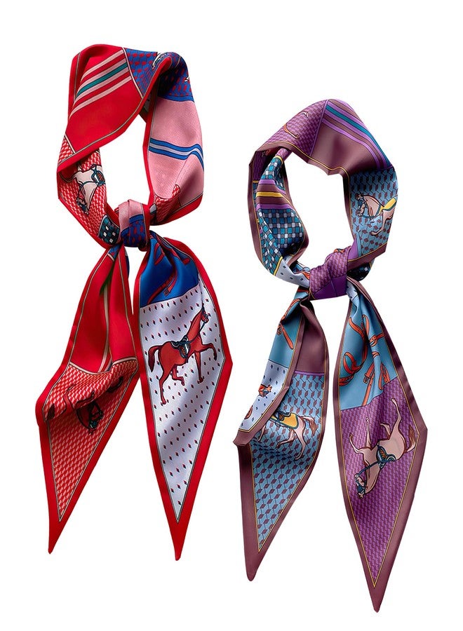 وشاح حريري من فيميت للنساء - وشاح صيفي أنيق باللونين الأحمر والأرجواني، وشاح حريري ناعم الملمس، وشاح للشعر، ربطة شعر، عصابة رأس، حزام، وشاح للحقيبة (النمط 76) - Image 1