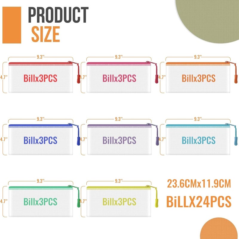 YOPCDJ 24pcs Mesh Zipper Pouch Bags 9.3 x 4.7 Inches, 8 Color Small Clear Pouches Bulk, Travel Cosmetics Organization, Classroom and Office Supplies - Image 3