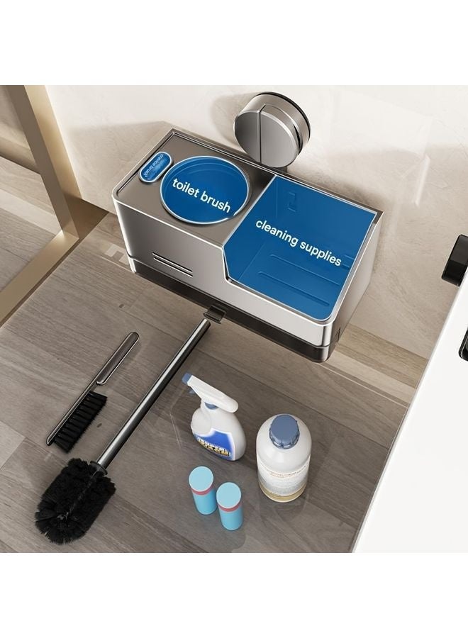 HOMESTAR 1 Set Modern Premium Toilet Bowl Cleaning Brush Set - with Long Handle Cleaning Brush, Crevice Brush, Drain Tray - Strong Suction Cup Mount - Durable Metal Material - Image 4