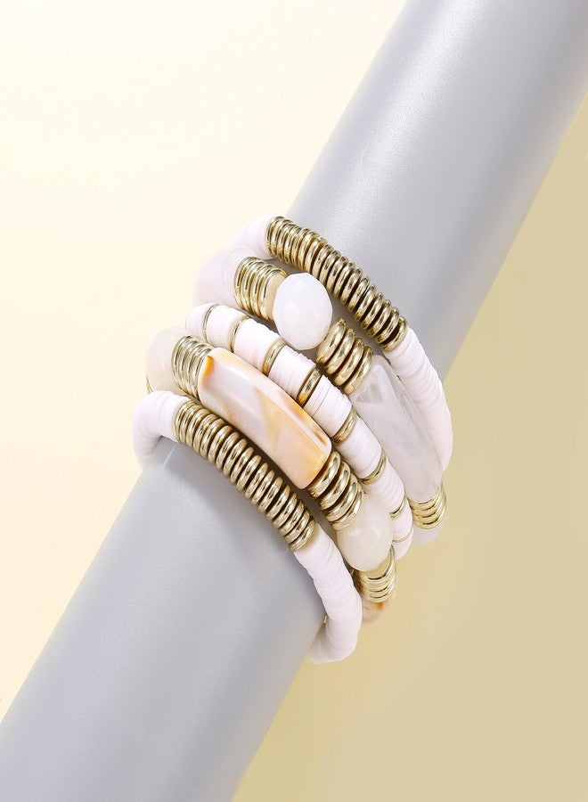 Badu White Bamboo Tube Bangles Bracelet Chunky Curved Stacking Clear Acrylic Colorful Beads Stretchable Friendship Gold Bracelets Gifts For Bestfriends, Couple, Family Members, Siblings, Sister, Lover - Image 4