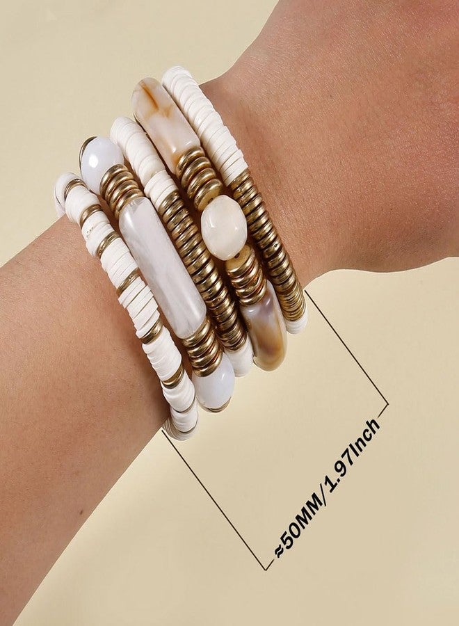 Badu White Bamboo Tube Bangles Bracelet Chunky Curved Stacking Clear Acrylic Colorful Beads Stretchable Friendship Gold Bracelets Gifts For Bestfriends, Couple, Family Members, Siblings, Sister, Lover - Image 3