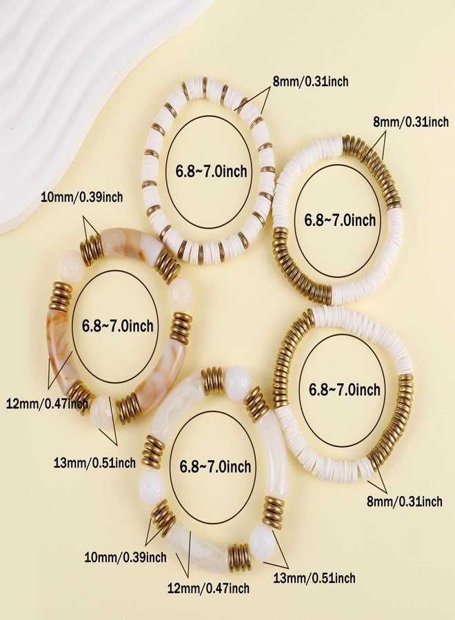 Badu White Bamboo Tube Bangles Bracelet Chunky Curved Stacking Clear Acrylic Colorful Beads Stretchable Friendship Gold Bracelets Gifts For Bestfriends, Couple, Family Members, Siblings, Sister, Lover - Image 2